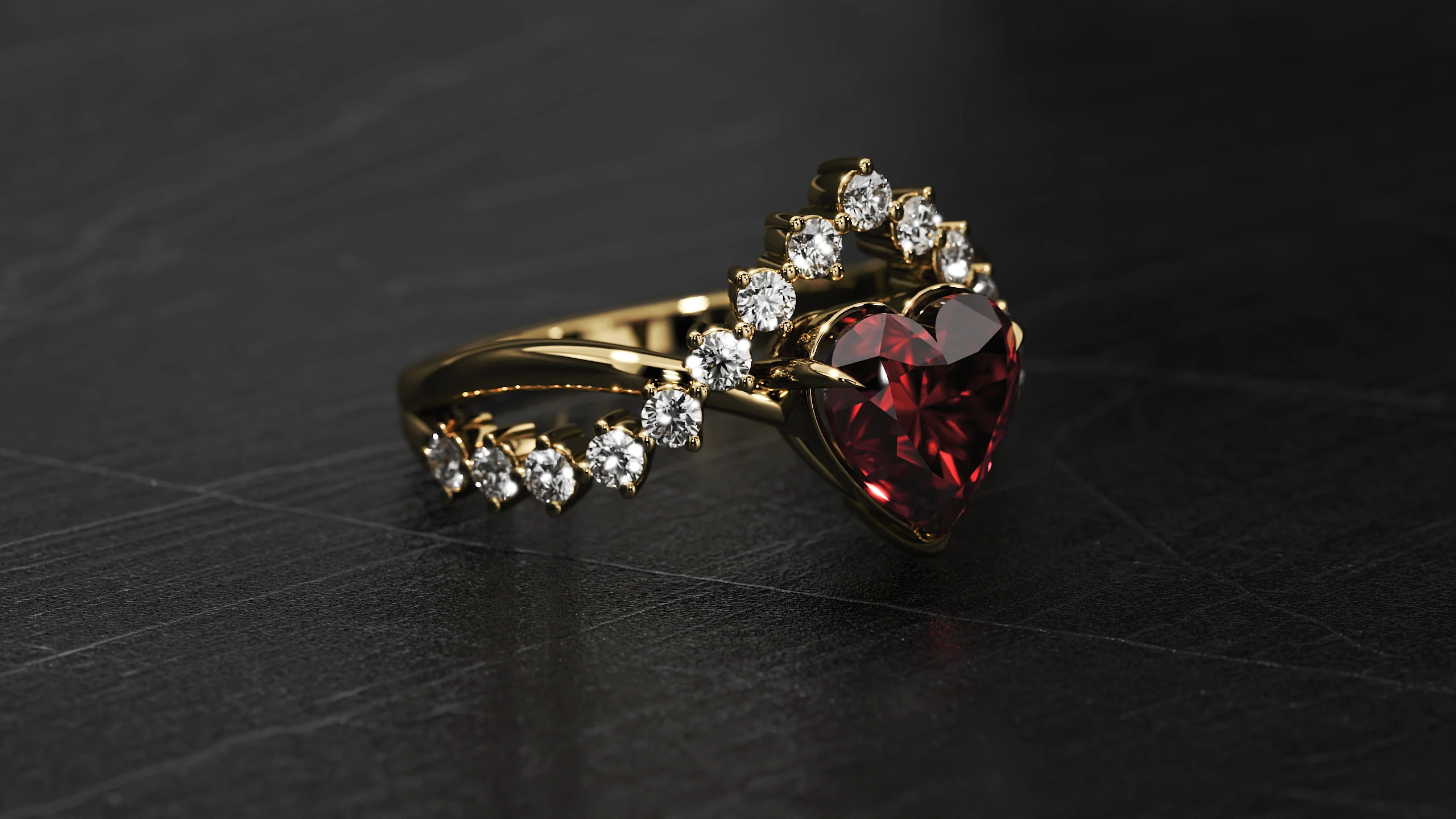 Ruby heart ring creative CGI render